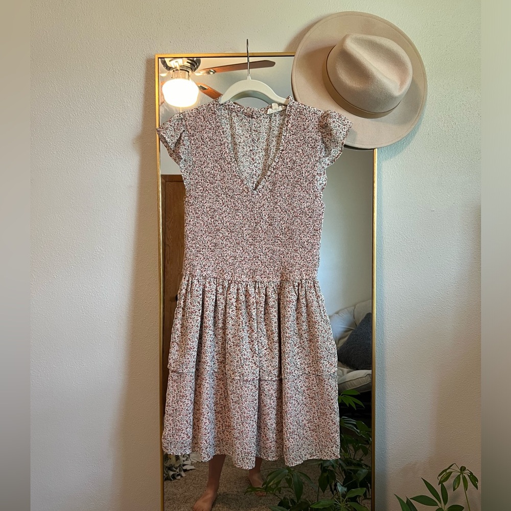 Pink V Neck Floral Flowy Mini Dress